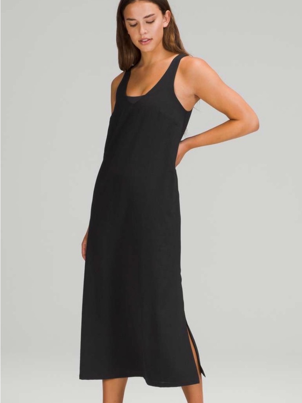Lululemon V neck Sleek Black Tank Midi Dress